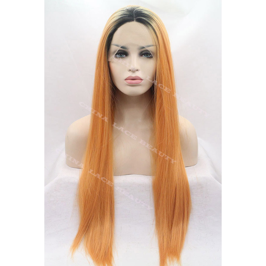 Synthetic lace front wig orange straight