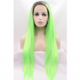 Synthetic lace front wig black baby green straight