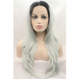 Synthetic lace front wig black grey straight