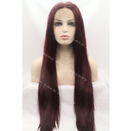 Synthetic lace front wig black straight