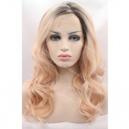 Synthetic lace front wig black blonde wavy