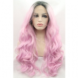 Synthetic lace front wig black pink wavy
