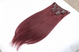 Burgunday Virgin Human Hair Clip In Indian Human Hair Extensions