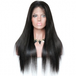 Full Lace Wig, Brazilian Virgin Hair, Yaki Straight, Preplucked Hairline