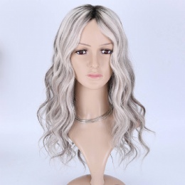 Glueless Monofilament Wig, 16in Salt And Pepper Loose Wave European Hair