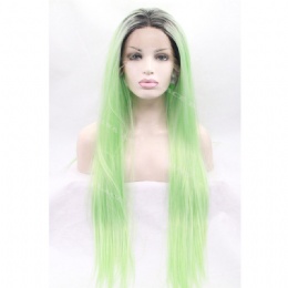 Synthetic lace front wig black green straight