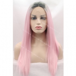 Synthetic lace front wig black pink straight