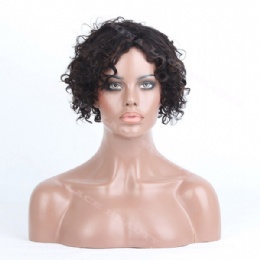 Machine weft made wigs black short wavy