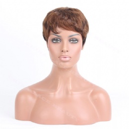 Machine weft made wigs brown short wavy